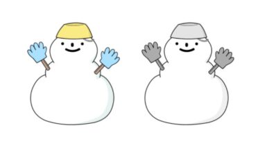 雪だるまのカットイラスト（カラー・モノクロ）